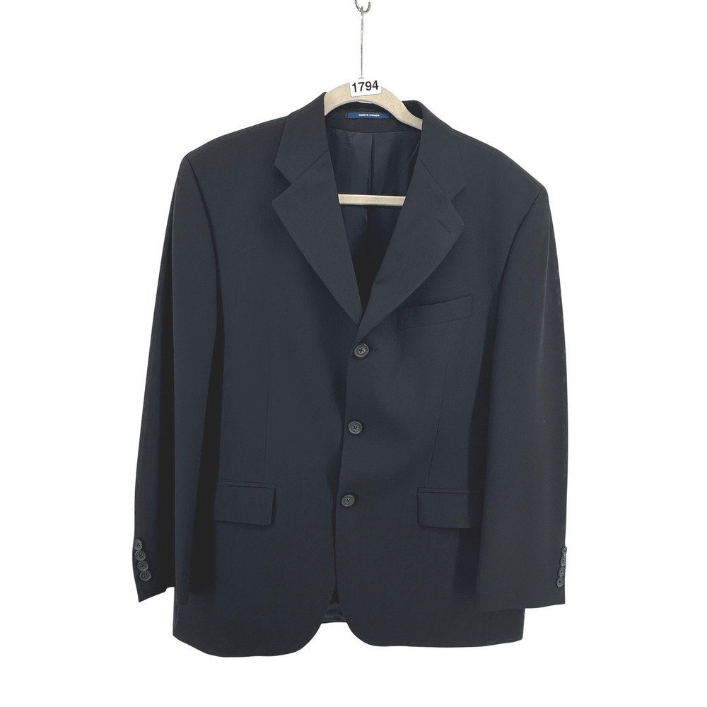 Baracuta Blazer Mens 40S Navy Blue Virgin Wool 3-Button Suit Jacket Modern‎